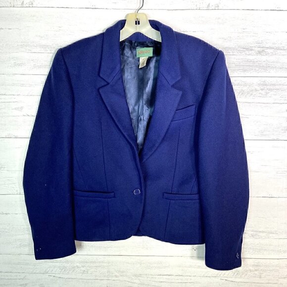 Kenzo Paris Cashmere Wool Navy Blue Blazer Cropped Women’s 6 - Picture 1 of 5